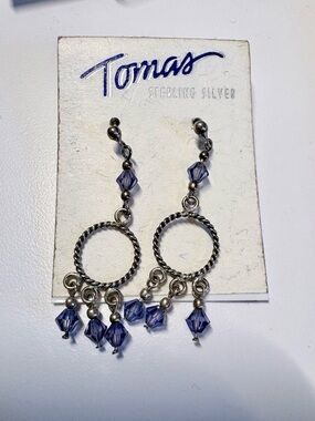 Sterling Silver Purple Crystal Dangle Earrings